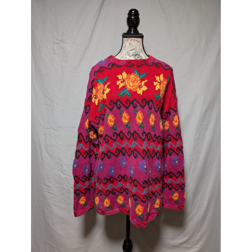 Clifford‎ & Wills VTG Bold Floral Knit Sweater Grannycore Artsy Cotton Medium